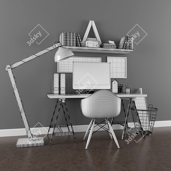 Scandinavian Office Desk Set 3D model image 3