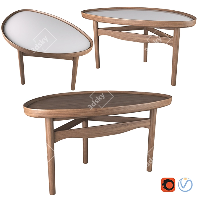 Sleek Eye-Shaped Table by Finn Juhl 3D model image 2