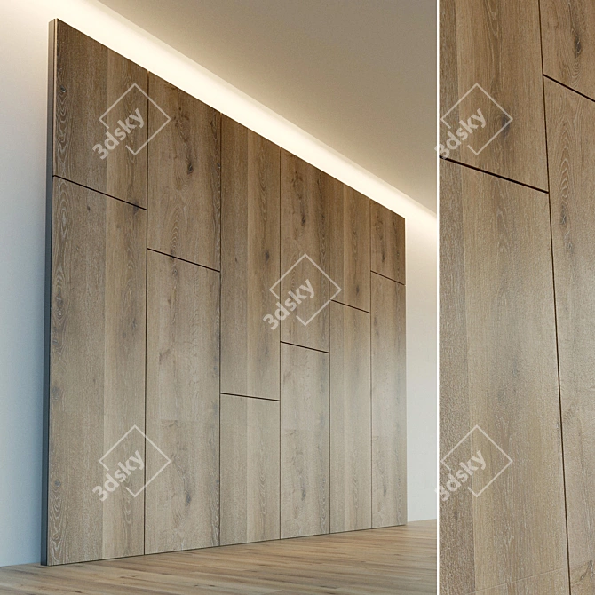 Elegant Wooden 3D Wall Panel 3D model image 1