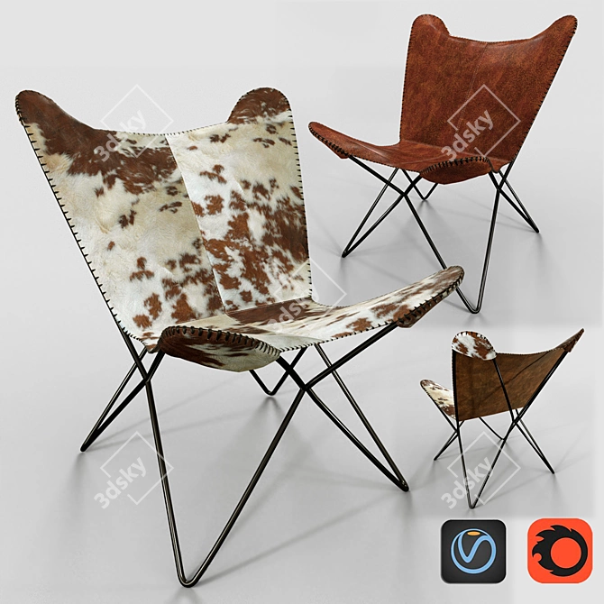 Classic Butterfly Chair in Stylish Cowhide 3D model image 1