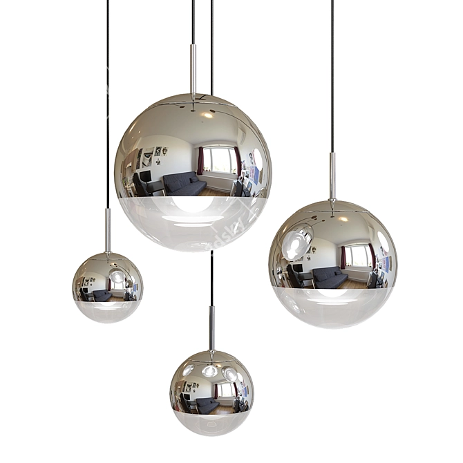 Sleek Silver Pendant Light 3D model image 1