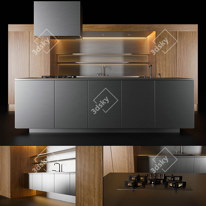 Sleek Arclinea Inspired Kitchen 3D model image 1