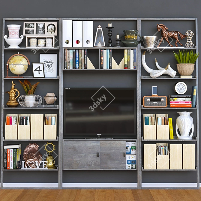 Modern TV Shelf with Books and Decor 3D model image 1