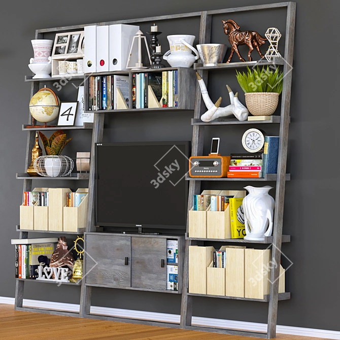 Modern TV Shelf with Books and Decor 3D model image 2