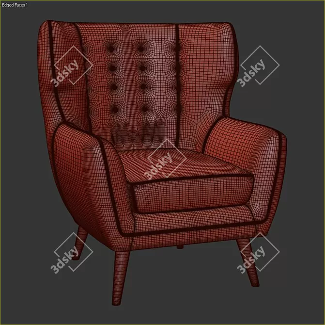 Elegant Wingback Armchair 3D model image 3