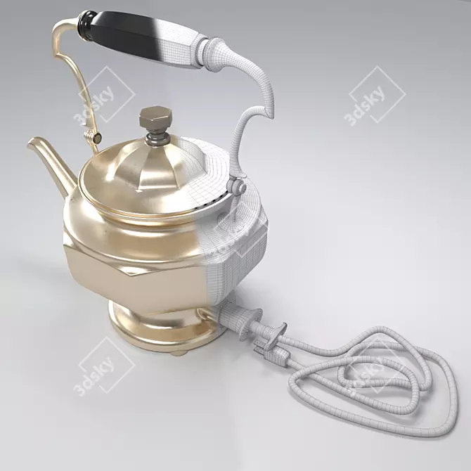 Vintage Electric Kettle: Antique Gold Finish 3D model image 2