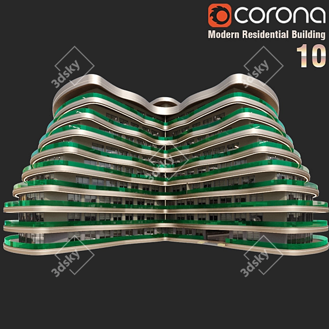 Modern 3D Residential Building 3D model image 1