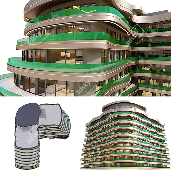 Modern 3D Residential Building 3D model image 2