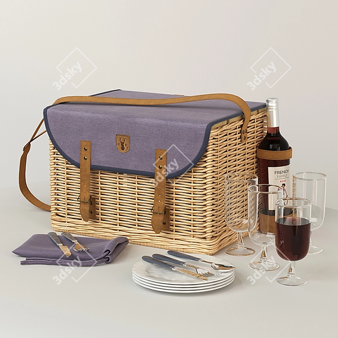 Ultimate Picnic Set: 4-Person Basket 3D model image 1