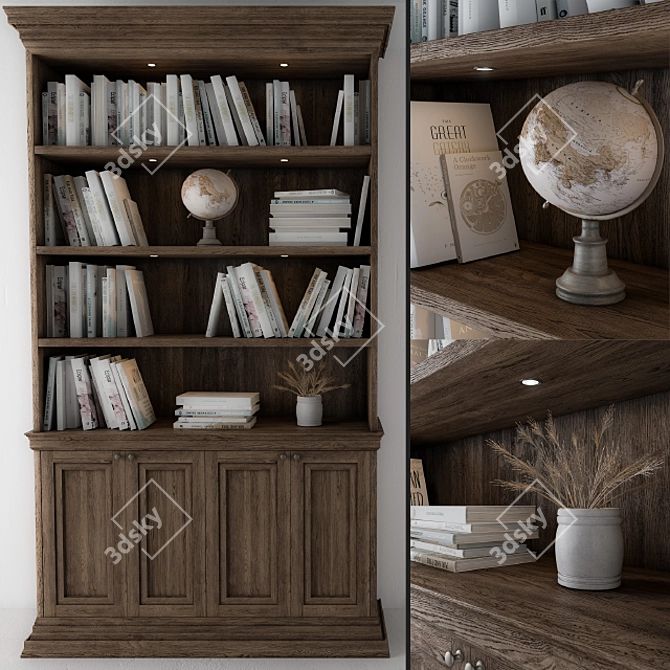 Vintage Wood Bookcase: 10 Colorful Books 3D model image 1