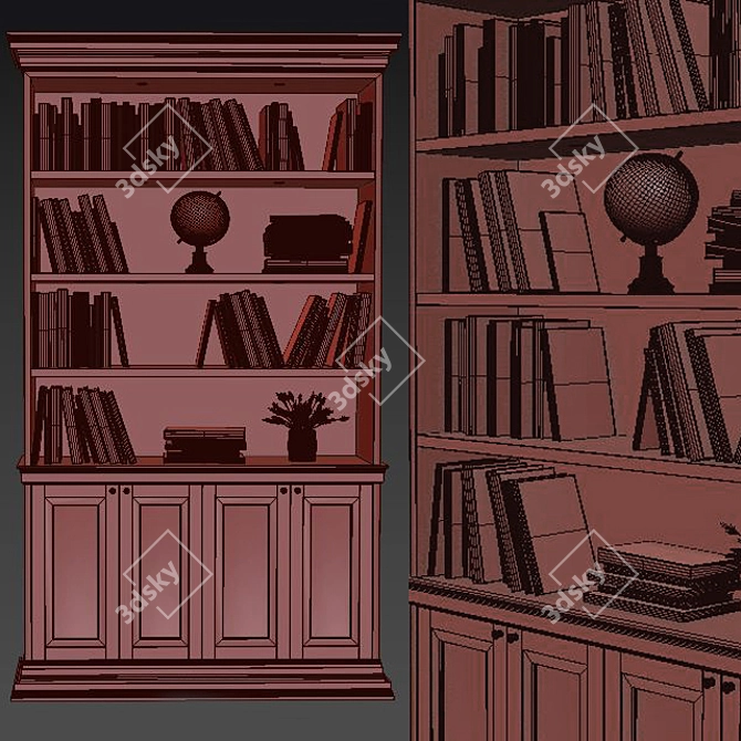 Vintage Wood Bookcase: 10 Colorful Books 3D model image 2