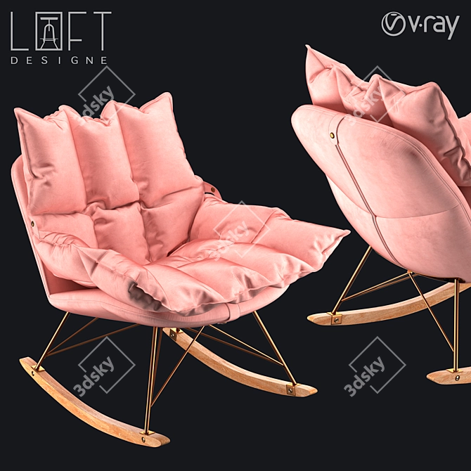 Modern LoftArm Metal/Wood Fabric Chair 3D model image 1