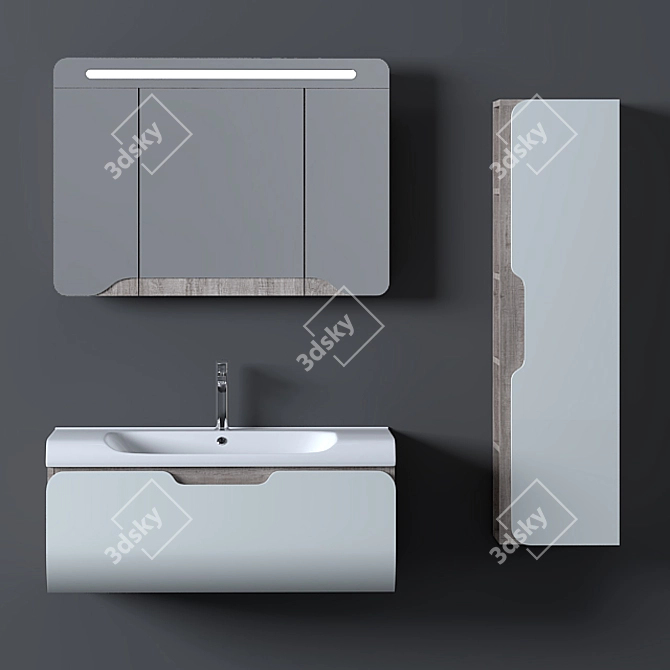 Nplus Golf 100 Bathroom Cabinet Set with Wood Texture 3D model image 2