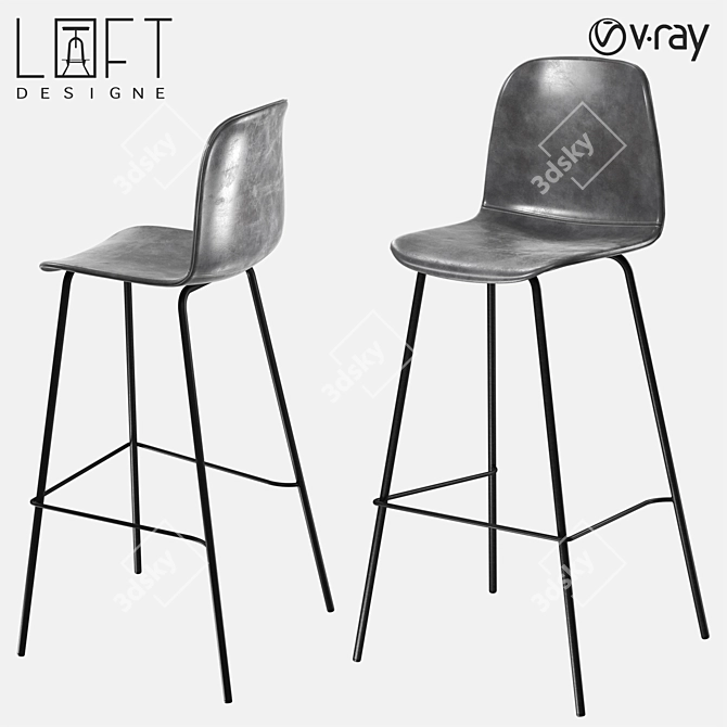 Industrial Style Metal and Faux Leather Bar Stool 3D model image 1