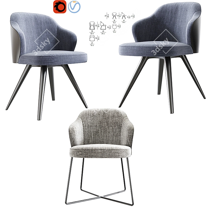 Modern Leslie Dining Chairs Set - Stylish and Functional 3D model image 2