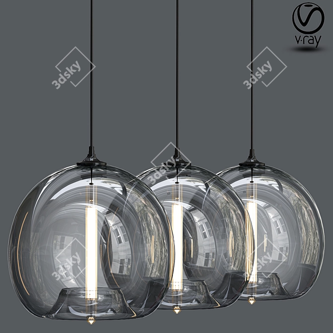 Handblown Gray Stamen Pendant Light 3D model image 1