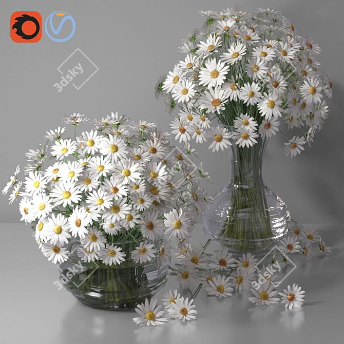 White Daisy Delight Glass Vase Set 3D model image 1