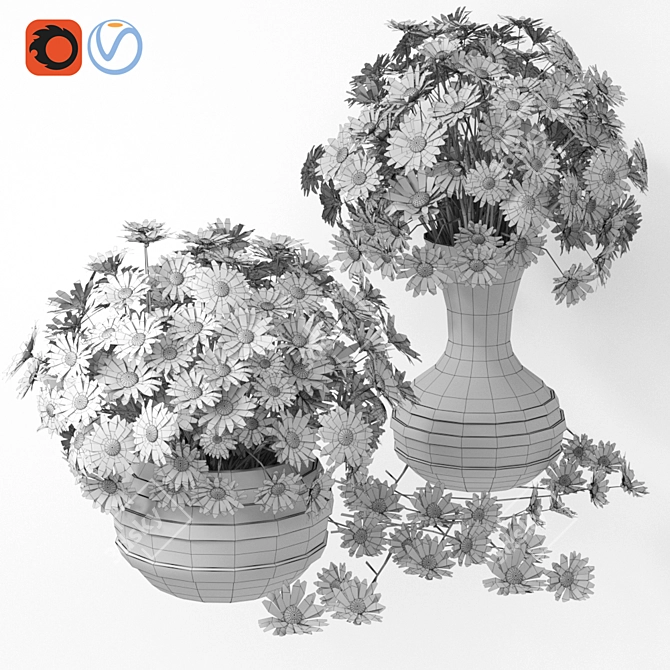 White Daisy Delight Glass Vase Set 3D model image 3