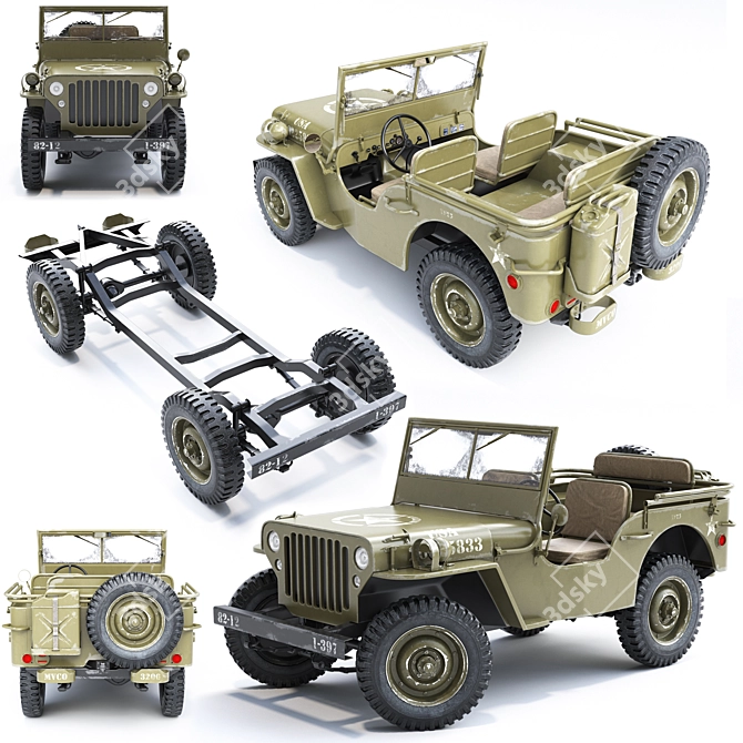 Vintage Low Poly Willys Model 3D model image 2