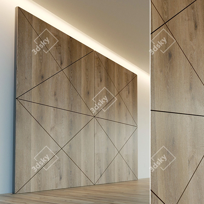 Wooden 3D Wall Panel: Decorative, High-resolution Texture 3D model image 1