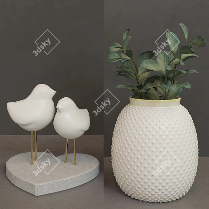 Charming Birdie Decor Set 3D model image 2