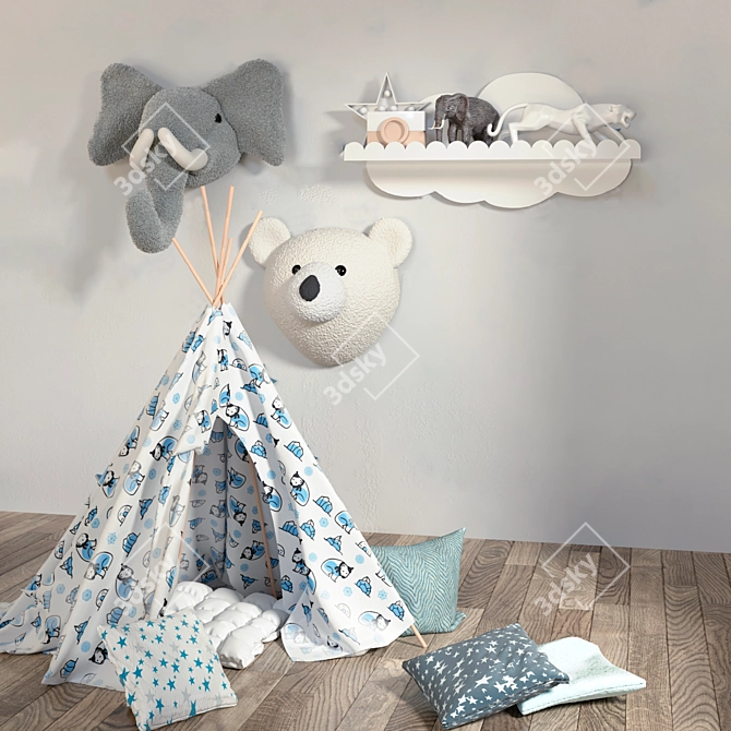 Cozy Corner: Soft Toy & Tent Set 3D model image 1