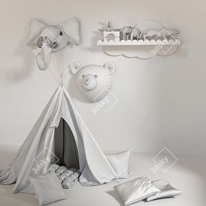 Cozy Corner: Soft Toy & Tent Set 3D model image 2