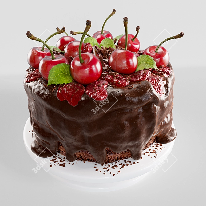 Cherry Delight Cake: A Decadent Treat 3D model image 1