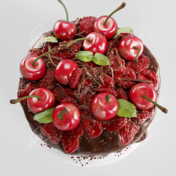 Cherry Delight Cake: A Decadent Treat 3D model image 2