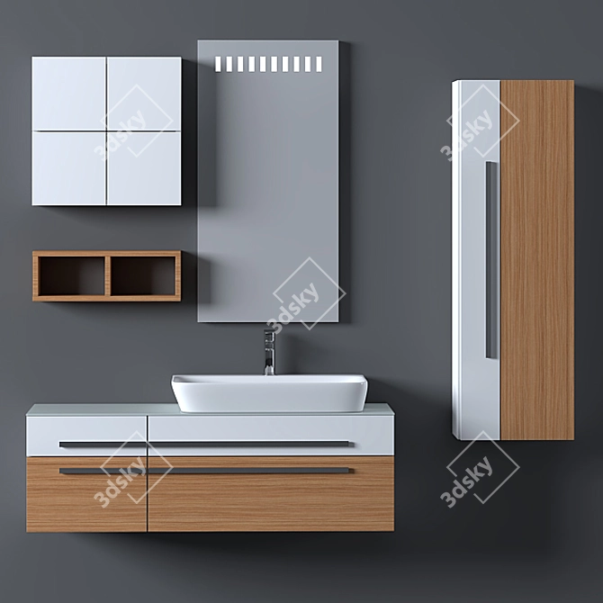 Rustic Wood  Bathroom Set 3D model image 2