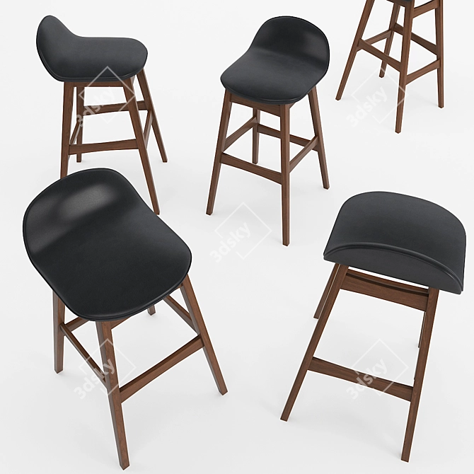 Nacka Mid-century Modern Barstool - Set of 2 3D model image 2