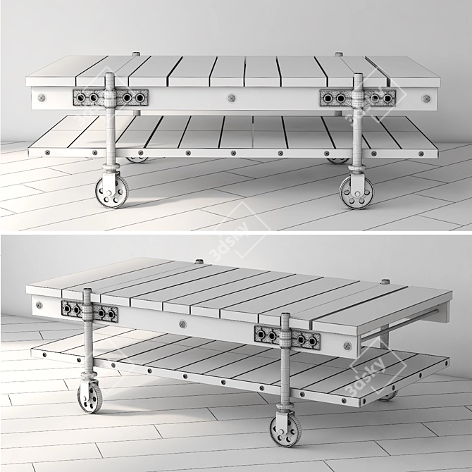 Rustic Reclaimed Wood Coffee Table 3D model image 3