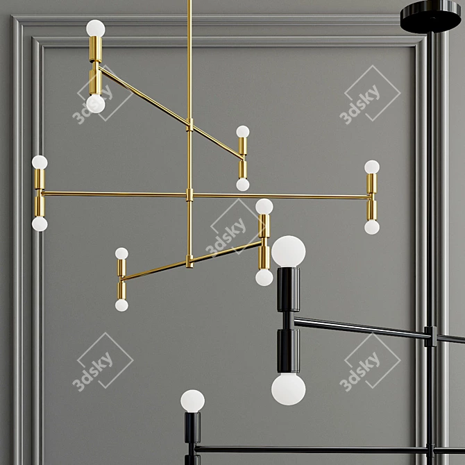 12-Light Gold Black Chandelier 3D model image 1