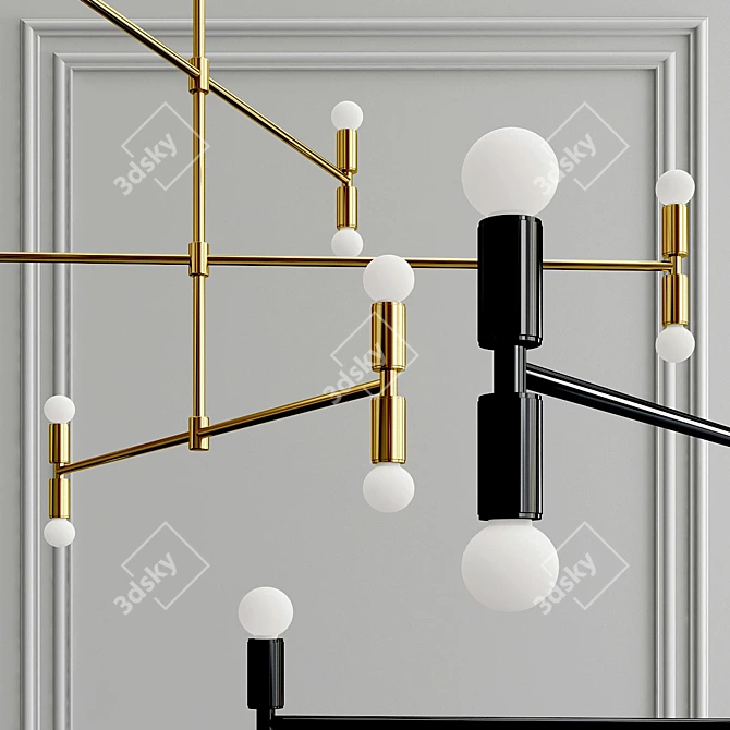 12-Light Gold Black Chandelier 3D model image 2