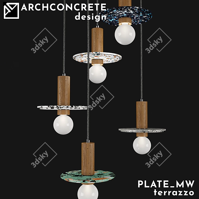 Terrazzo OM Pendant Lamp - Minimalist Concrete Design 3D model image 1