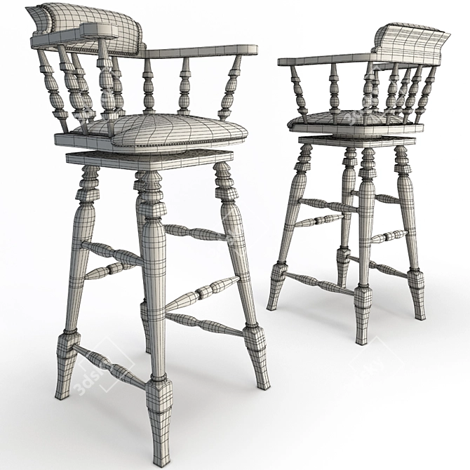 Classic Wooden Bar Seats 3D model image 2