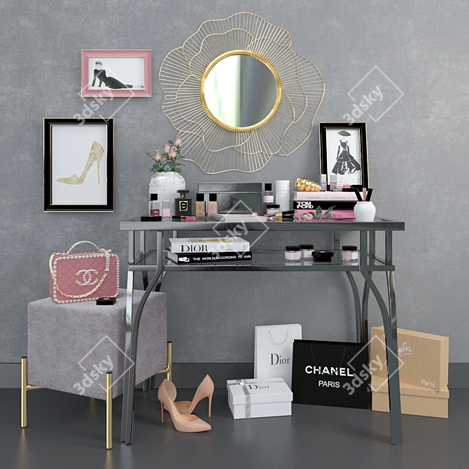 Luxury Vanity Table Set: Glam Decor 3D model image 1