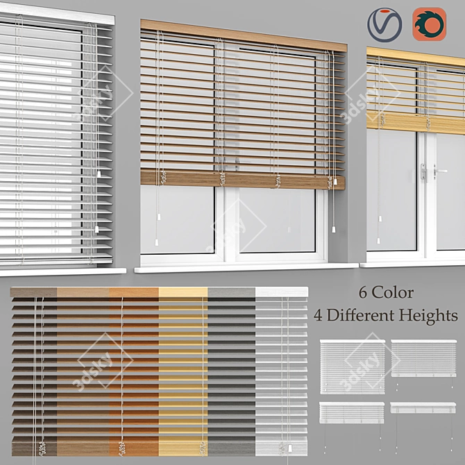 Natural Wood Window Blinds 3D model image 1