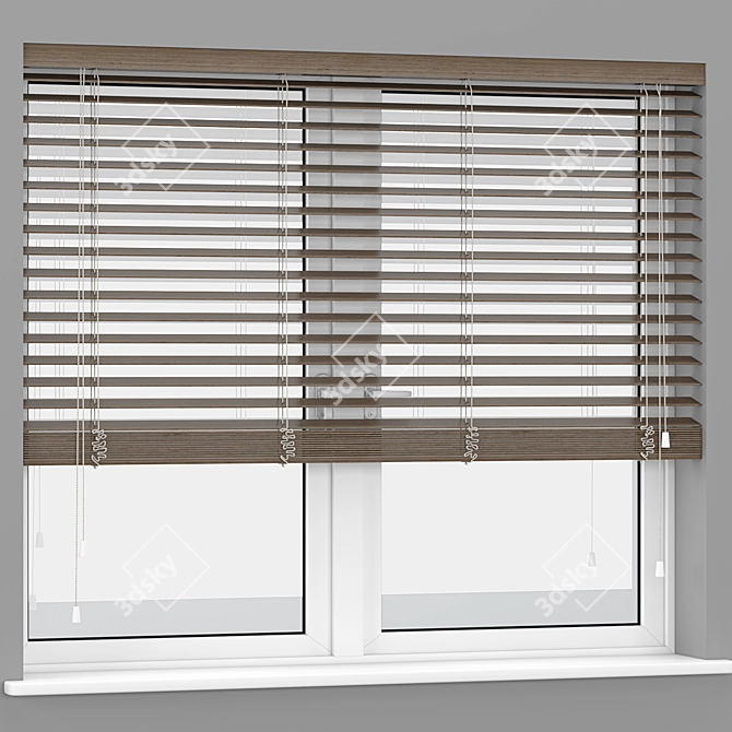 Natural Wood Window Blinds 3D model image 2