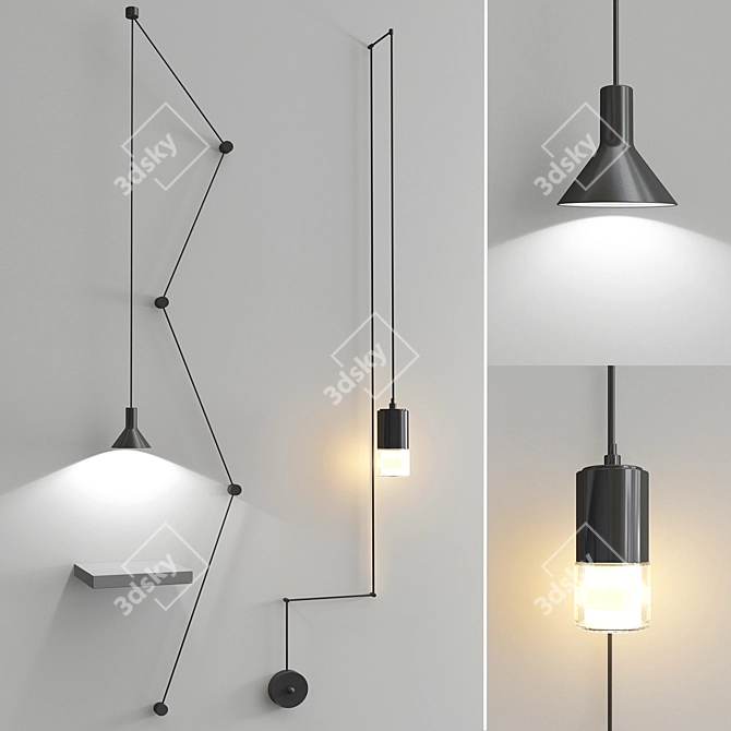 Elegant Wireflow Pendant Lamp 3D model image 1