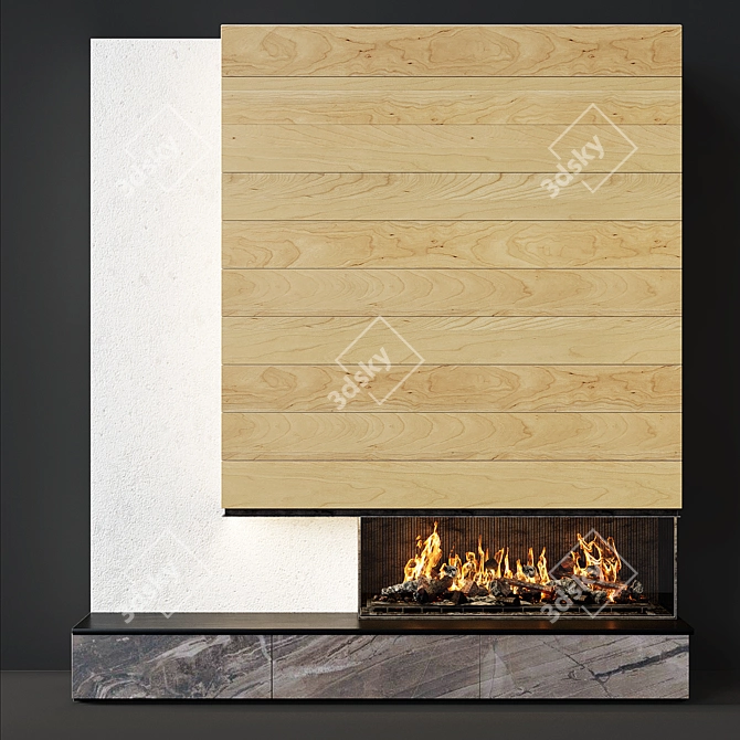 Modern Wood-Clad Fireplace 3D model image 1