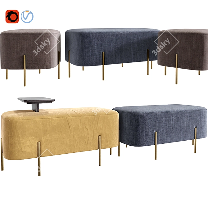 Sleek Alba Ottomans 3D model image 2