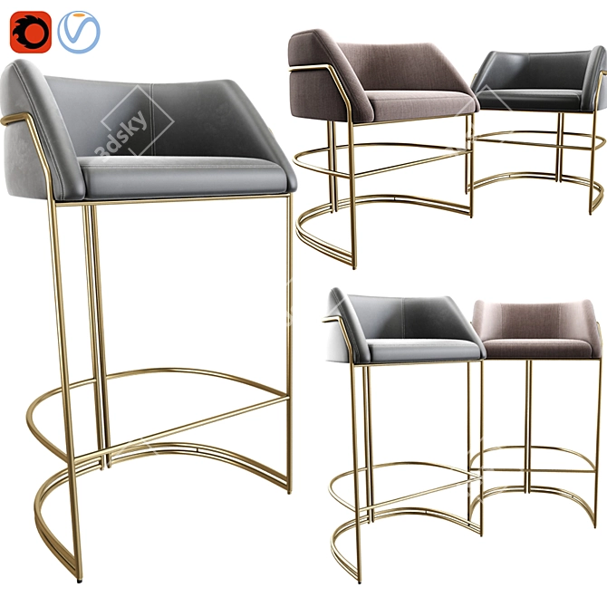 Elegant Deja Vu Bar & Dining Chair 3D model image 1