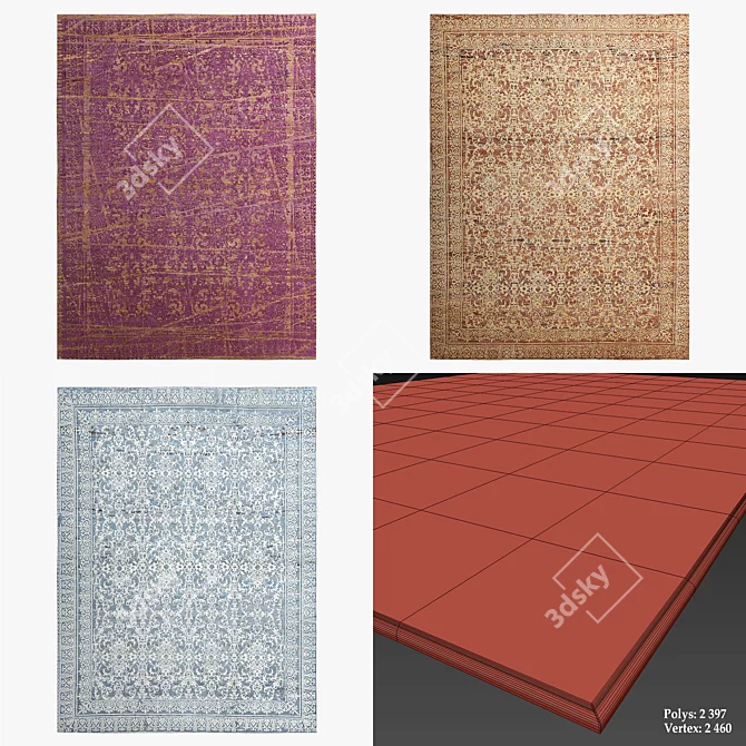 Luxury Grey Rocked Rugs 3D model image 2