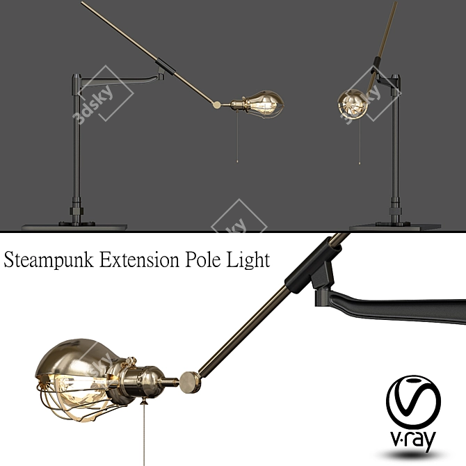 Steampunk Extension Pole Light: Vintage Industrial Style 3D model image 1