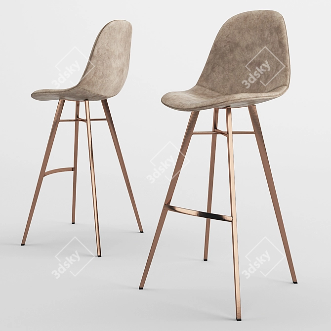 Sleek Taupe Copper Bar Stool 3D model image 1