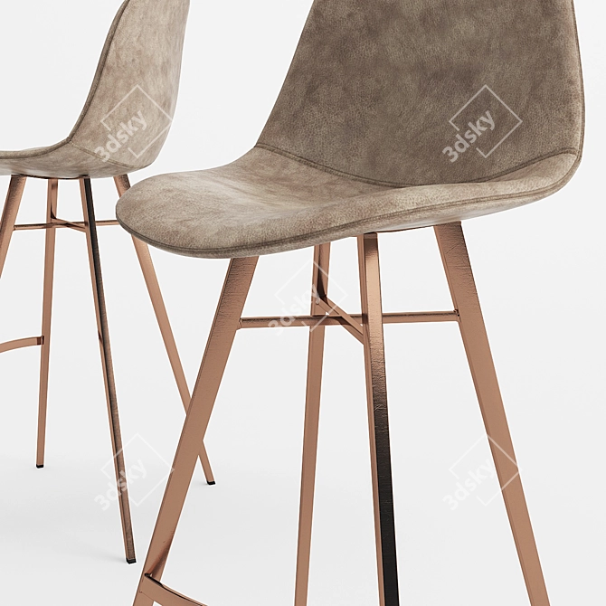 Sleek Taupe Copper Bar Stool 3D model image 2