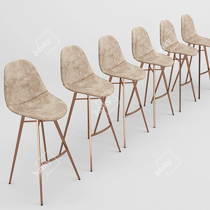 Sleek Taupe Copper Bar Stool 3D model image 3