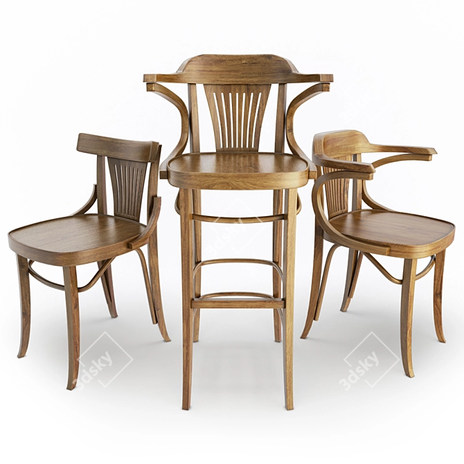 Classic Wooden Pub Furniture Set 3D model image 1