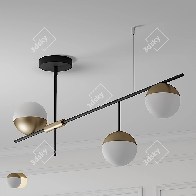 Mid Century Modern 3-Light Linear Ceiling Fixture 3D model image 1